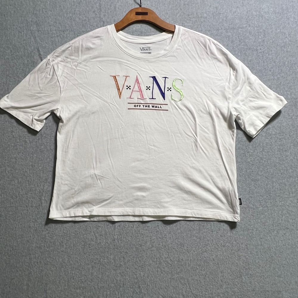 Vans Off The Wall Boxy T-Shirt Womens Medium Embroidered Logo Punk Skater